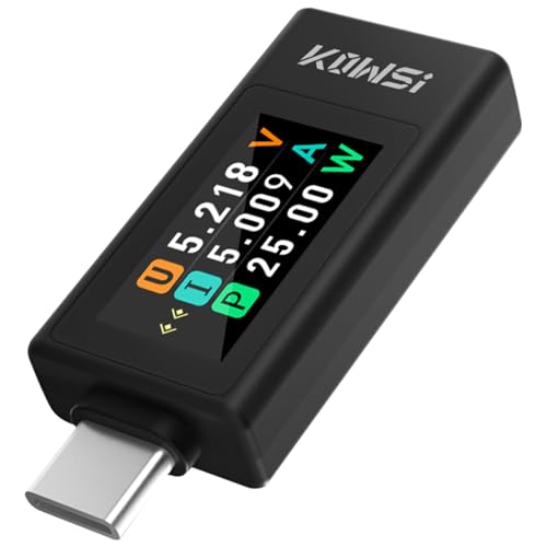 電流 電圧チェッカー、USB C パワーメーター 30V 8A 高精度双方向測定、電圧電流容量、電流計電力計検出器、USB C テスター、充電器通電ケーブル用マルチメーター ブラック