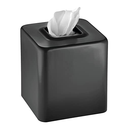mDesign Tissue Box Decorative Tissue Box Holder for Bedrooms Bathrooms and More Square Tissue Box Cover for Facial and Cosmetic Tissues Black