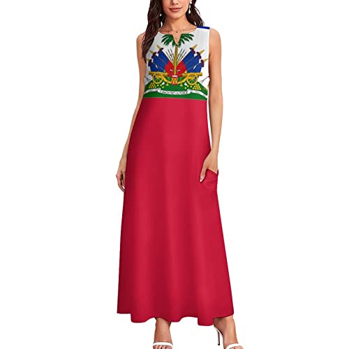 Image of TAIZIYEAH Long Dress Haiti Flag Women's Summer Casual Loose Dress Long Dress Short Sleeve for Girls Fashion Skirts 3XL