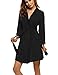 Produktbild UNibelle Damen Morgenmantel 3/4 Ärmel Bademantel Kimono Baumwolle Saunamantel Robe Negligee Mit V-Ausschnitt, 1-schwarz, S