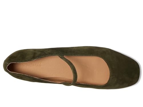 Madewell Women's Greta Elastic Mary Jane-Suede Flat, Loden, 10.52