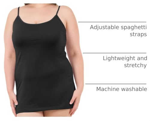 Image of Long Cotton Camisole Tank Tops for Women | Basic Braless Layering Tops with Adjustable Spaghetti Straps
