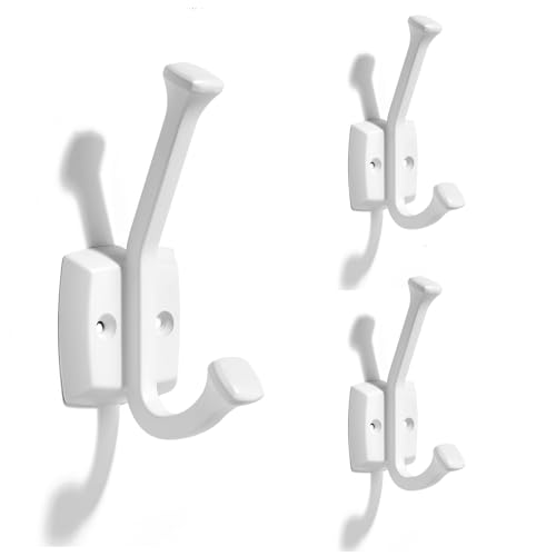CABDM 3 Pack 4-3/4 inch White Coat Hooks, Wall Mounted with Screws Suitable for Hanging Keys, Bath Towel, Bags, Hats, etc. Square Zinc Alloy mudroom Hooks