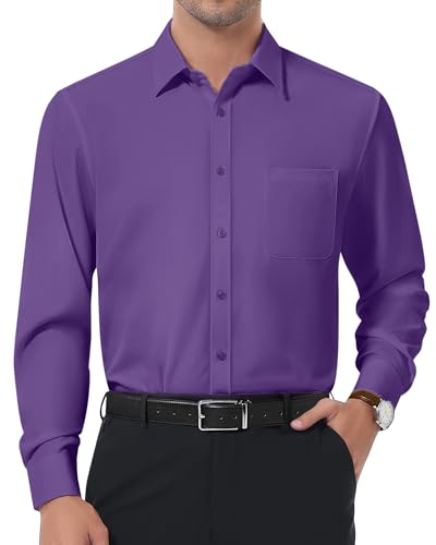 DEMEANOR Mens Dress Shirt Slim Fit Stretch Wrinkle Free Long Sleeve Button Down Shirts Formal Business Top with Pocket