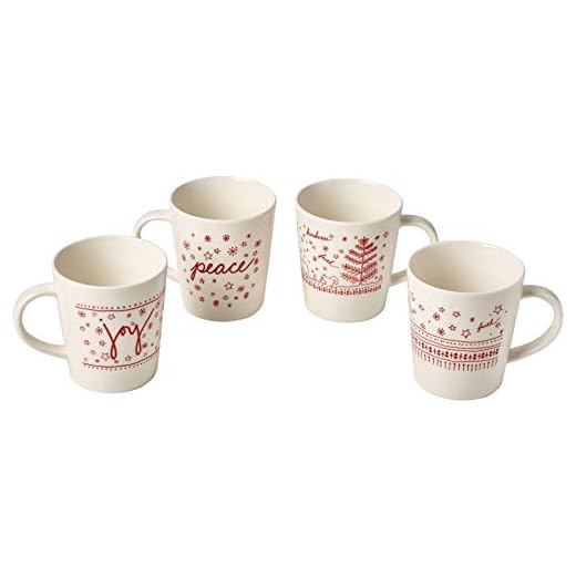 Royal Doulton Ellen Degeneres Holiday Accent Mugs, Mixed, Set of 4, White, Porcelain, 475ml, Multi