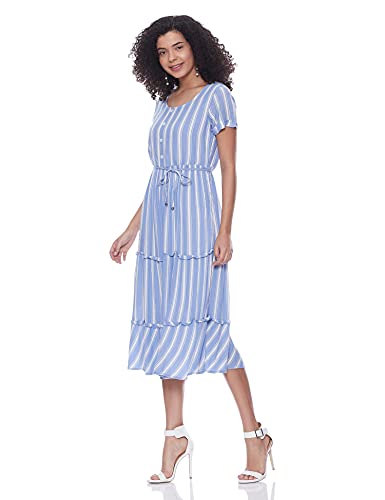 Image of Easybuy Women's Polyester Fit and Flare Below The Knee Dress (WT20FF13LW Blue XL)