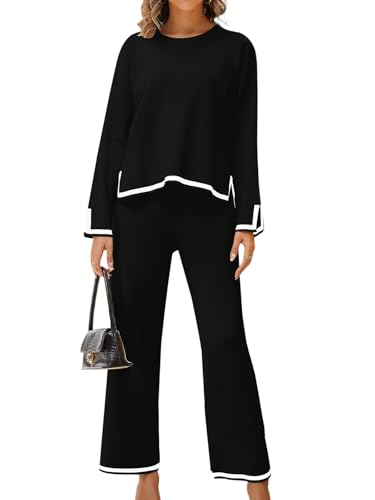 Reviews de Conjuntos para Mujer más recomendados. 43 COLIZAMX 2 Piezas de Suéter de Punto Conjunto de Blusas de Manga Larga y Pantalones de Pierna Ancha
