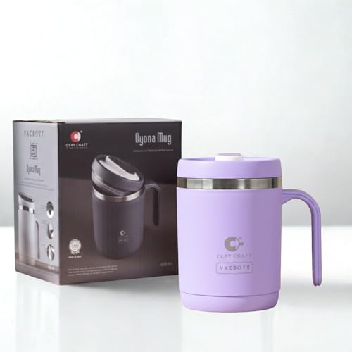 Image of CLAY CRAFT VACBOTT Dyona 400ML (Purple) Premium Stainless Steel Puf-Insulated Flask Mug| Long Hrs Hot & Cold|Airtight, BPA-Free, Leak-Proof Travel Mug with Handle| Made in India