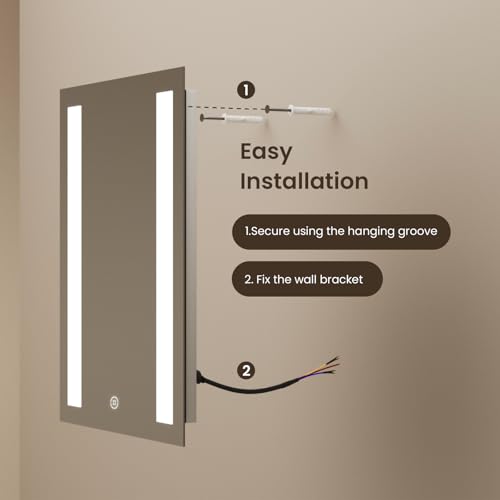 EMKE 50 x 70 cm LED Bathroom Mirror with Shaver Socket, Backlit Bathroom Mirror with LED Lights, Anti-fog/Dimmable/Touch Switch, Smart Mirrors, IP44, Vertical - Image 8