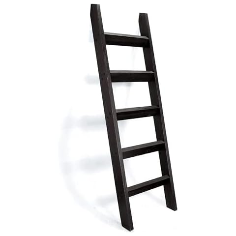 Hallops Rustic Farmhouse Blanket Ladder, 5 ft, Wooden, Wall Mount, 1 Shelf, Black Cover