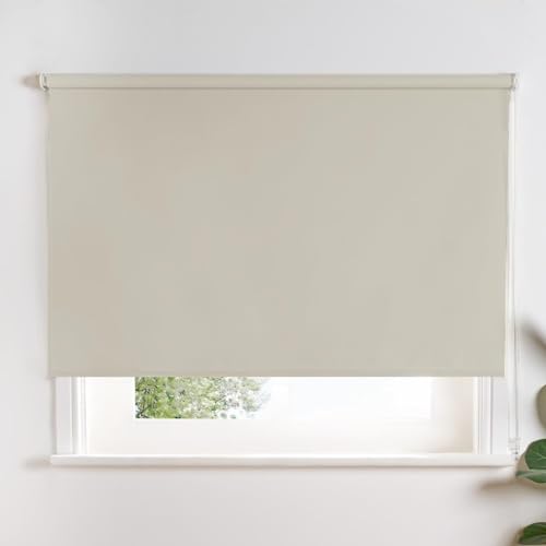 OHS Blackout Roller Blind for Bedroom, Medium Roller Blinds Easy Fit Thermal Home Office Bedrooms Kitchen Durable Light Filtering Window Blinds Reduce Sun Glare, Natural - 165 x 90cm