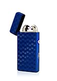 TESLA Lighter T08 Special-Edition 3D Hanf Lichtbogen Feuerzeug USB Aufladbar Elektro Sturmfest Plasma Doppel-Lichtbogen mit Akku Blau
