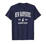 Vintage New Hampshire T-Shirt - Available in Mens, Womens, Kids Tees. New Hampshire T-Shirt with state of New Hampshire, year established and state motto the Granite State Lightweight, Classic fit, Double-needle sleeve and bottom hem