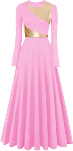 ORIDOOR Women Worship Liturgical Dance Dress Full Length Church Robe Modern Praise Dance Dress Lyrical 10-Pink Small