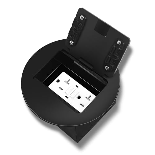 KYHSHJ Recessed Circular Floor Socket Kit with2* 20 Amp Stainless Steel GFCI Tamper Receptacle Outlet,Corrosive Resistant Hardware,Black
