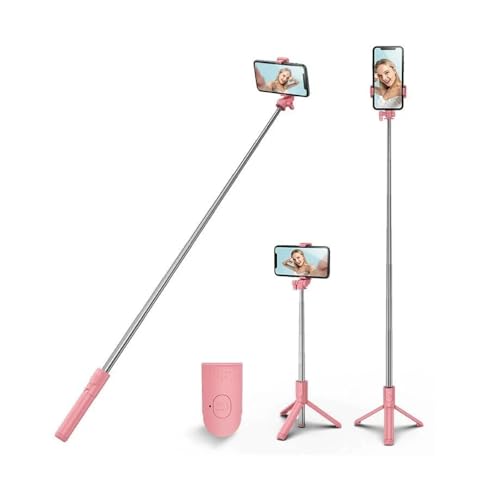 PINHEN Perche à Selfie - Support Stable avec télécommande Bluetooth Amovible - Compatible avec iPhone 15 Pro Max/15 Plus/14/13, Samsung, LG, Google - Rose