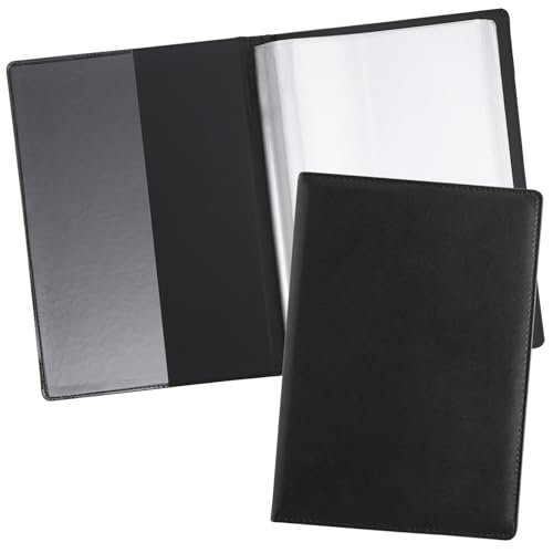 A4 Presentation Display Book, PU Leather Document Folder With 30 Pockets, 60 Sides Portfolio Folder Conference Folder for Business Organizer Interview and Meeting (Black)