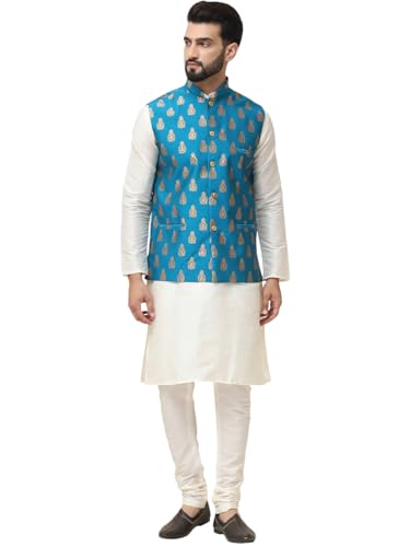 Image of SOJANYA (Since 1958 Men's Silk Blend Kurta Pyjama With Nehrujacket Set