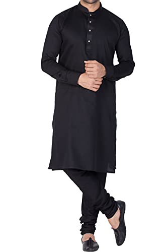Image of VASTRAMAY Men Soft Cotton Kurta with Buttoned Cuff & Churidar Pyjama Set - Comfortable Ethnic Wear for Eid, Holi, Weddings & Festive Occasions - Stylish Traditional Cotton Kurta Pyjama