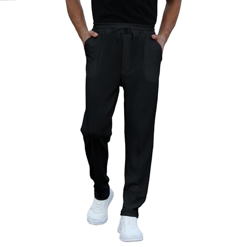 FZNHQL Men's Fashion Casual Lounge Pants with Elastic Waist Drawstring Trendy Textured Fabric Athletic Trousers and Pockets