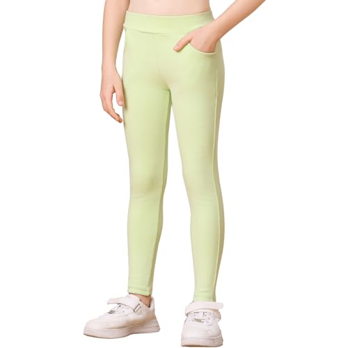 HMILES Girls Leggings Cotton Pants Stretchy Tight Toddler Basic Casual Legging with Pockets Light Green 11-12years