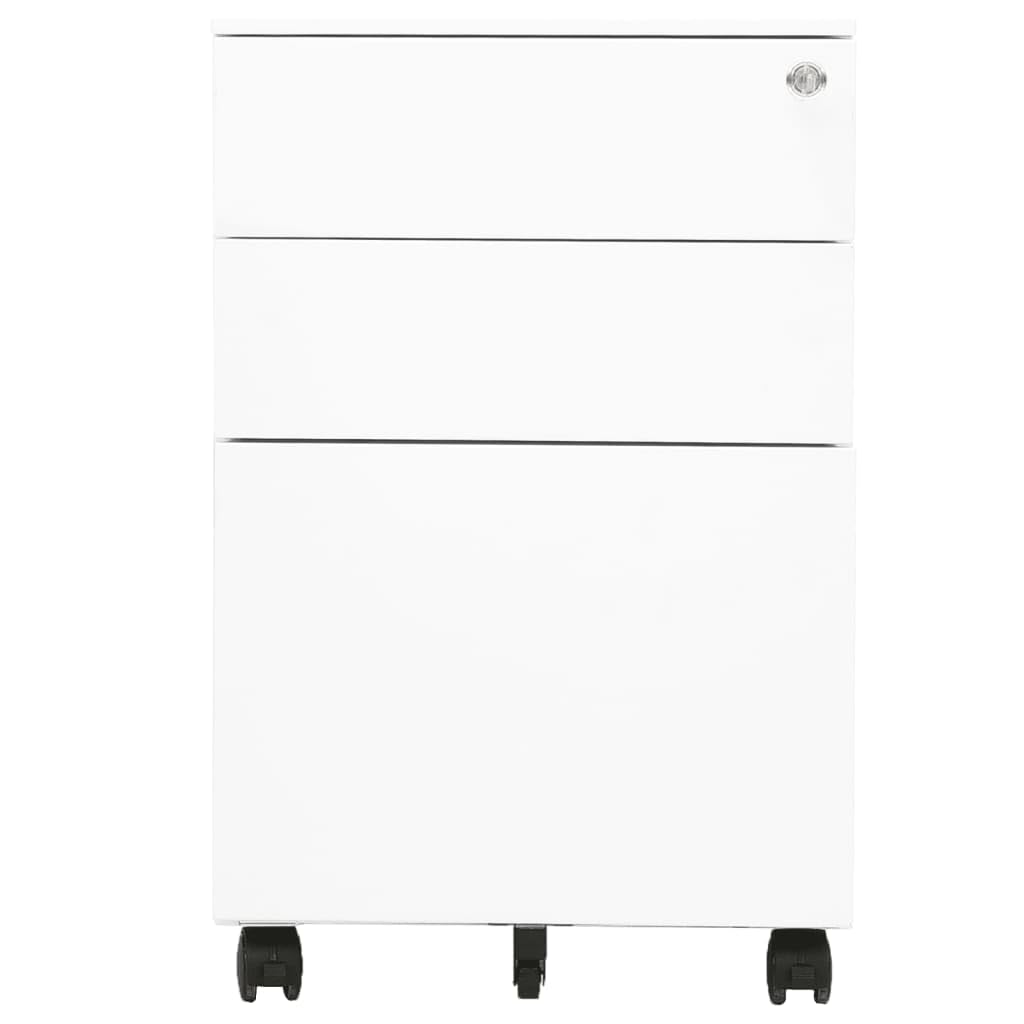 Mobiles Aktenschrank mit Schloss und Rollen, 3-Schuppen-Rollenlager für Home Office, White Steel Organizer mit glatten Gleitläufern und Top-Regal