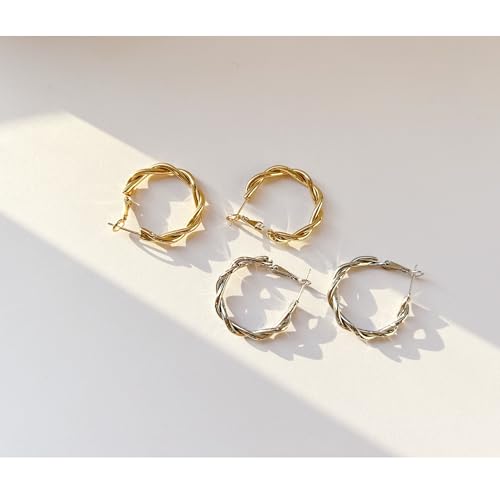30mm Gold Hoop Earrings for Women, Gold Silver Twisted Hoop Earrings, Hypoallergenic Lightweight Hoops, Everyday Wear3