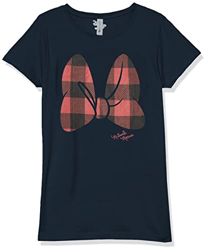 Disney Girls Disney Minnie Mouse Plaid Bow Short Sleeve Tee T Shirt, Navy Blue, X-Small Us #TOP8