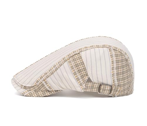 Image of Quanhaigou Men's Cotton Flat Ivy Gatsby Newsboy Driving Hat Adjustable Irish Cabbie Ivy Driving Hunting Cap (Patchwork Khaki)