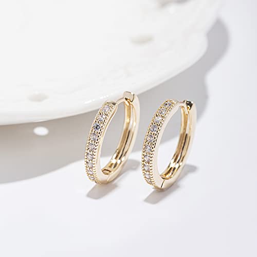 14K Gold Plated Cubic Zirconia Huggie Cuff Earrings For Women Hoop Earrings Plated Sterling 925 Silver Post Small Thick Hoop Earrings Birthday Gifts For Women Girls, Diameter 18Mm Width 15Mm (Style4-Gold Plated) #TOP2