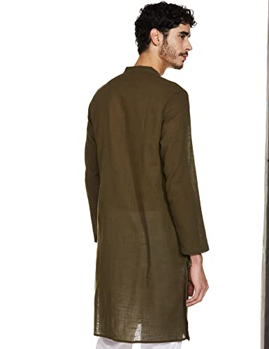 Image of See Designs Men Full Sleeve Cotton Solid Straight Slub Effect Kurta