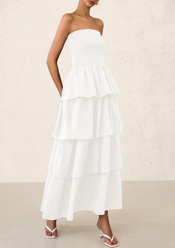 PRETTYGARDEN Maxi Dresses for Women 2025 Summer Off Shoulder Smocked Tiered Ruffle Long Flowy Wedding Guest Dress3