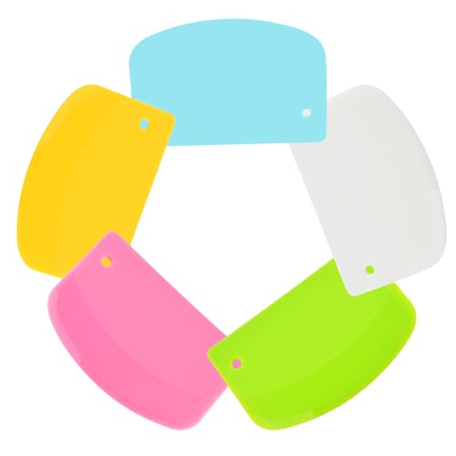 FORTINGO 5 Pack Dough Scraper, 5.3 x 3.6 Inch Plastic Bench Scraper, Bowl Spatula, Kitchen Pastry Cutter Tool for Bread Dough, Pastry, Pizza, Baking Cake (Multicolor)