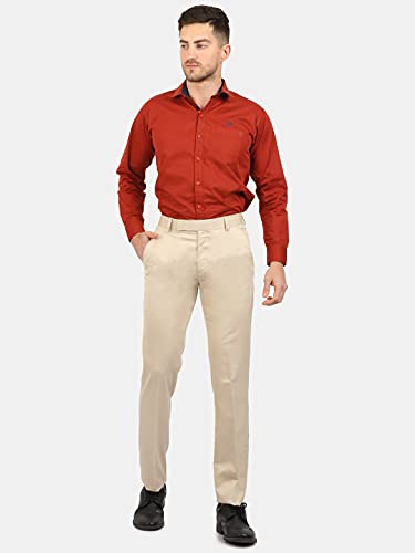 Image of Classic Collection Men's Smart Slim Fit 2-Way Stretchable Formal Trousers Made of Cotton Viscose Blend Fabric with Hidden Expandable Waistband and 3 Slant Pockets Plus 1 Ticket Pocket
