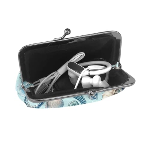 Pu Leather Buckle Coin Purse Watercolor-Seahorse-Seashells Girls Kiss-Lock Change Purse Wallets4