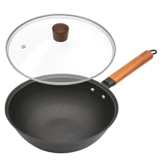 Nonstick Frying Wok Pan Hybrid, 10 Inch Preseasoned Deep Stir Fry Pan Skillet with Glass Lid, Traditional Chinese Cast Iron Wok, No Coated Saucepan for Induction, Electric, Gas, Grill Stoves