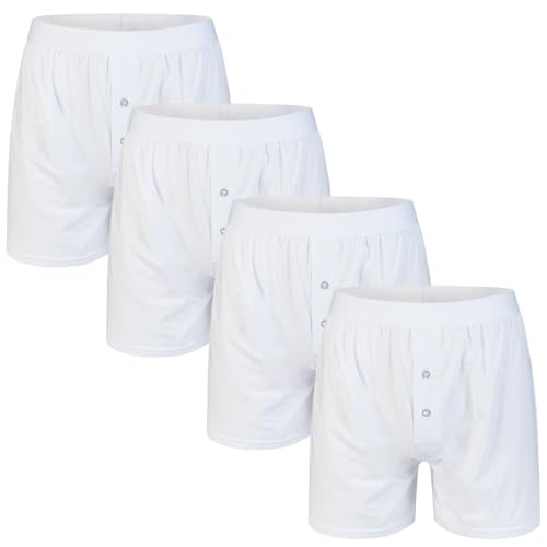 Nuofengkudu Boxer Hombre Algodón Bragueta de Botones Holgado Ajuste Cómodo Calzoncillos Transpirable Cintura Elástica Cómoda Ropa Interior Casa Noche Mens Boxers Blanco 4 Pack XL