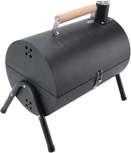Image of Chimney BBQ Grill Set for Home & Outdoor Use | Foldable Charcoal drum With Charcoal Tray & food grill | Barrel Shaped Tandoori bbq grill stand (Black)