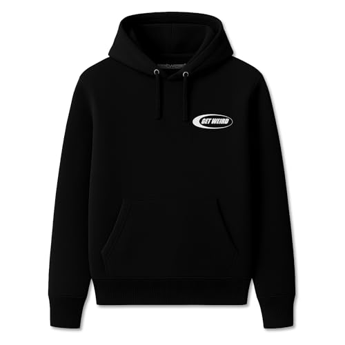 Get Weird Moletom com logotipo, moletom de moda urbana funky para homens, mulheres, unissex, mistura de algodão, preto, 2GG