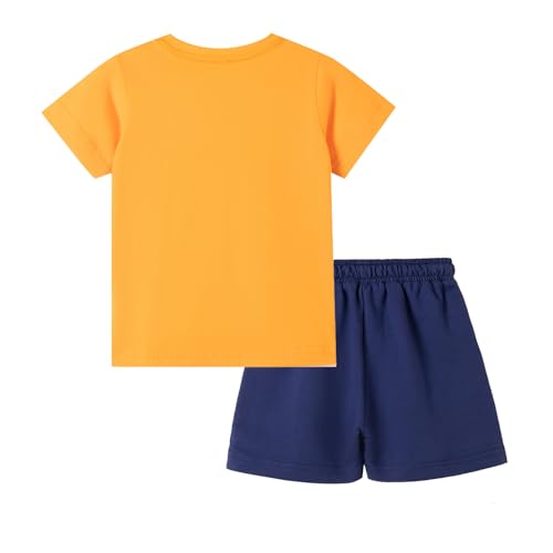Image of HILEELANG Toddler Boy Summer Short Clothes Sets Cotton Crewneck Tees Shorts Pocket Adjustable Knite Shorts Playwear Sets