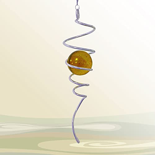 Image of Aoedelyart Gazing Ball Spiral Wind Spinner Tail Sun Catcher 11inch Tail and 2 inch Glass Orb.Decorative Wind Spinner Stabilizer Indoor Outdoor Garden Decoration,Garden Gift -13 inch Height(Gold)