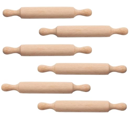 6PCS Mini Rolling Pins with Thickness Rings – Wooden Smooth Rolling Pin Set for Baking, Cookies, Pastry, DIY Crafts, Clay, Kitchen Essentials, Perfect for Easter & Home Use