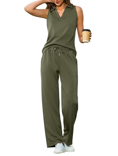difficort Lounge Sets for Women Spring Break Outfits Travel Sets for Women 2 Piece Business Casual Summer 2026 Fashion Army Green XL
