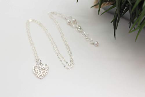 Small Monstera Palm Leaf Necklaces For Women - Leaf Pendant With 925 Sterling Silver Pendant Chain - Adjustable 17" -18" Length Palm Leaf Necklace - Gifts For Her #TOP2