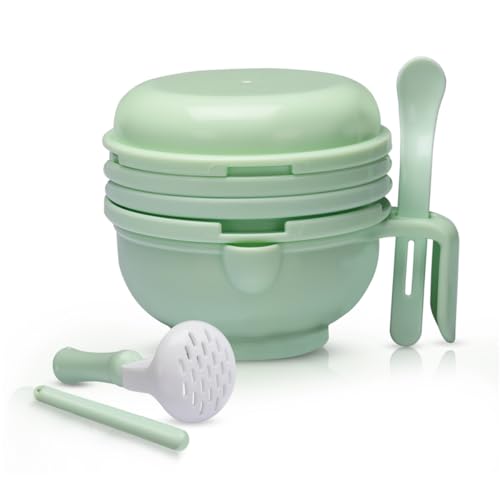 LuvLap 9 in 1 Baby Food Masher Mill, Food Grinder Cum Processor, with Multifunction Textured Mashing & Filtering Plates, with Serving Bowl (Light Green)