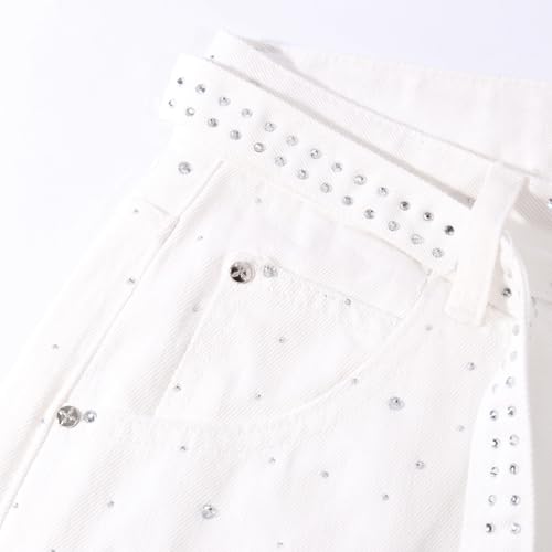 Men's Crystal Denim Loose Straight Jeans with Belt4