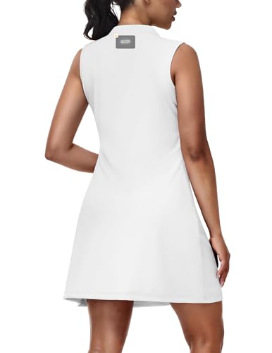 Image of MIER Golf Dresses for Women V Neck Sleeveless Dress with Zip Pocket | For Tennis Pickleball Travel Casual, Soft Breathable, 4-Way Stretch Light Flowy, Ribbed Collar, Reflective Logo, Wrinkle Free