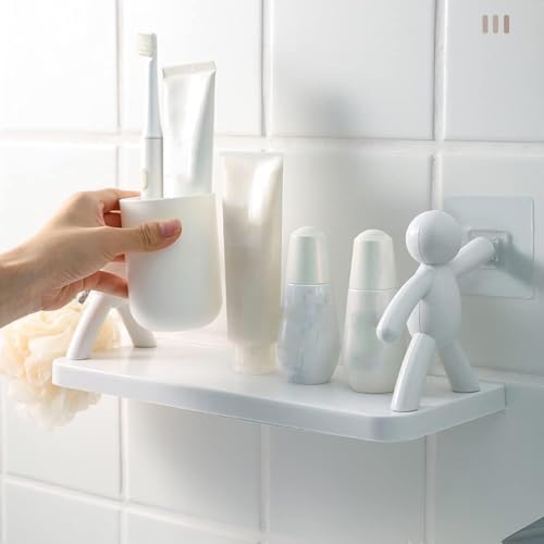EMVORA Plastic Self-Adhesive Floating Wall Shelf, Versatile Wall Stand, Perfect Shelf for Living Room Decor, Ideal for Kitchen, Bathroom, and Entryway (1 Pcs)