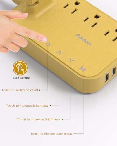 Image of Addtam LED Desk Lamp, Power Strip with 3 Outlets 4 USB Charging Ports(2 USBC), 4 Modes 5 Level Brightness Touch Lamp, Small Desk Lamp for Home Office College Dorm Room Essentials, Yellow