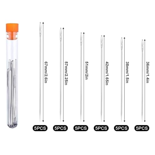 Image of K.K. VillA Self Threading Hand Sewing Needles Set - Quick Thread Needles for Clothes Repair, Embroidery, Stitching, Leather Craft, 30 Pcs, 6 Sizes, Easy Thread Side Slot (30 Pcs Self-Threading Needles)